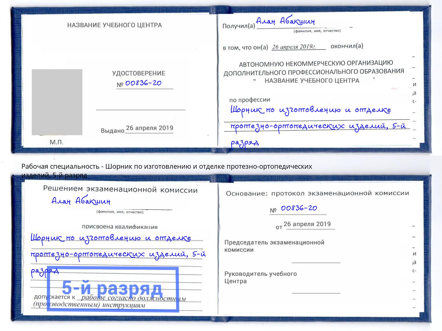 корочка 5-й разряд Шорник по изготовлению и отделке протезно-ортопедических изделий Холмск