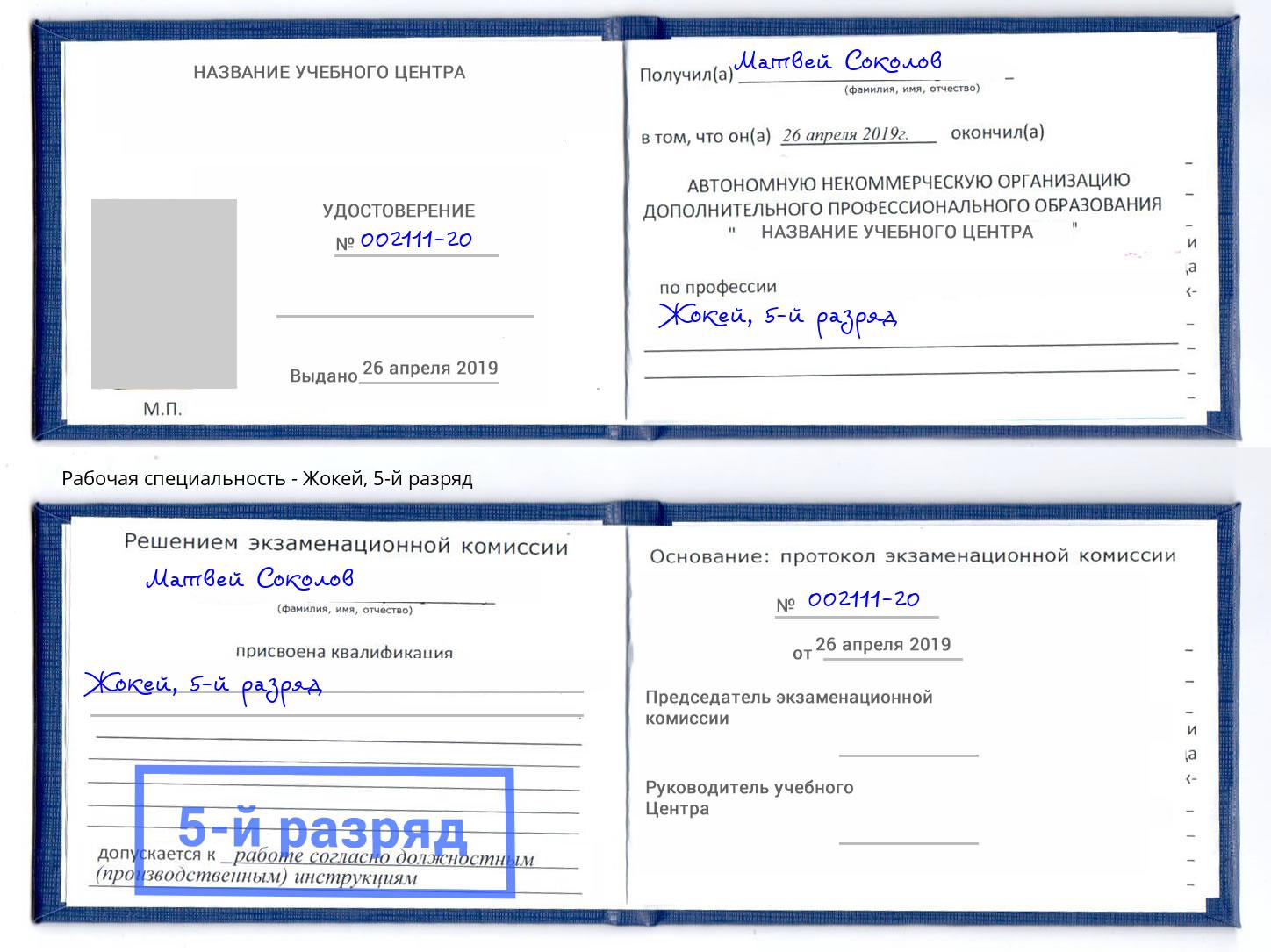 корочка 5-й разряд Жокей Холмск